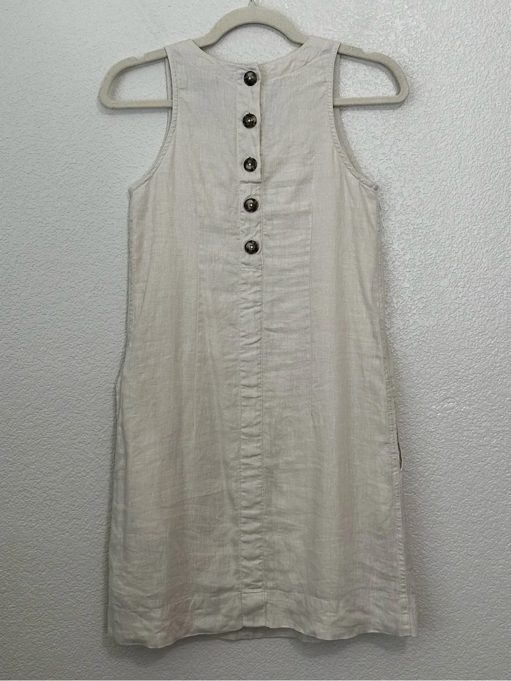 J. Crew 100% Linen Beige Button-Back Shift Dress, Size XXSP